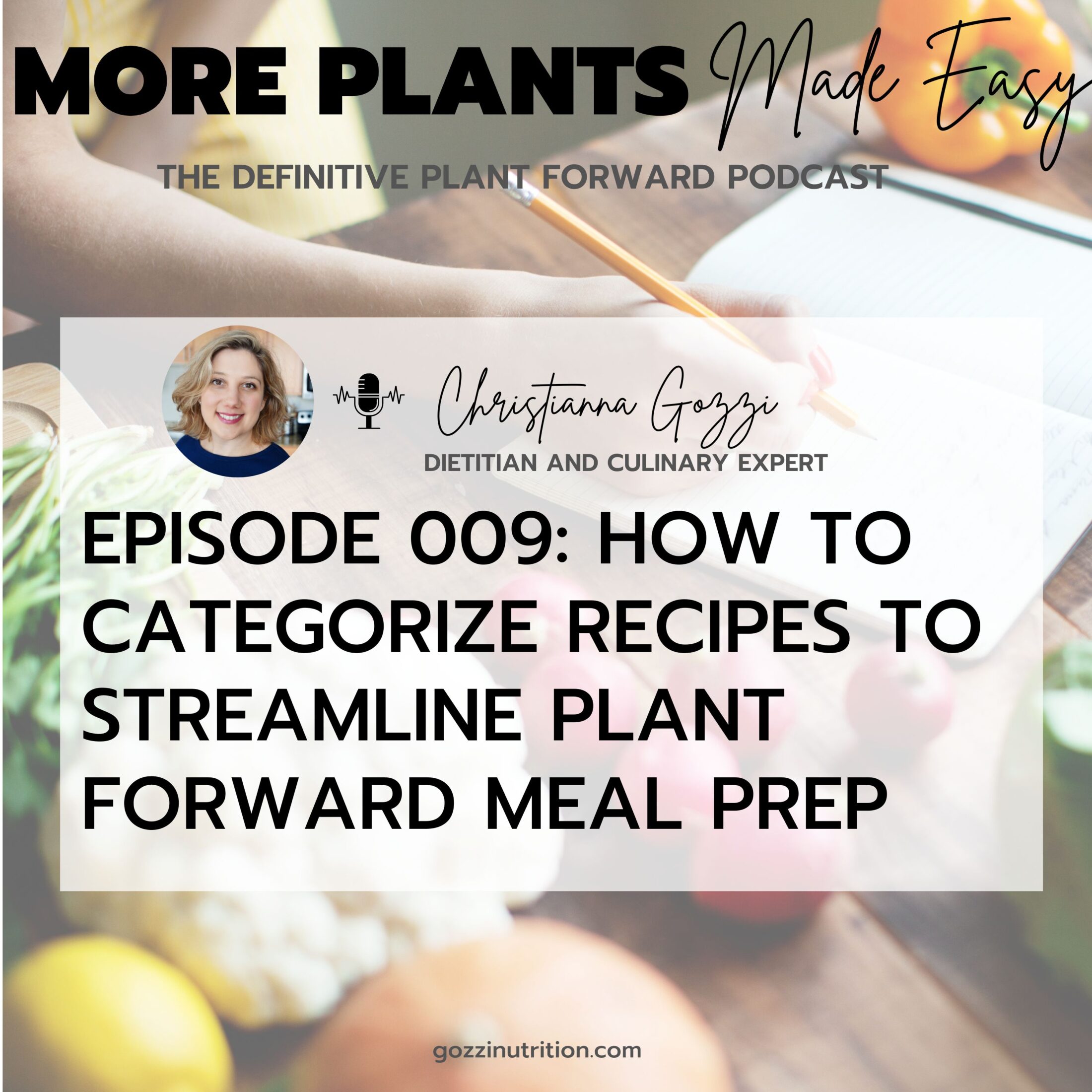 podcast cover art for more plants made easy how to categorize recipes to streamline plant forward meal prep