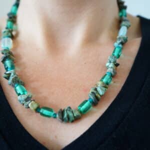 Green Turquoise and Green Glass Necklace and Earring Set