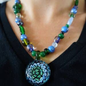 Green and Blue Chunky Glass Necklace and Earring Set