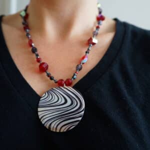 Zebra Striped Necklace and Earring Set in Red